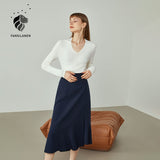 Christmas Gift FANSILANEN Office Lady White Yellow Black Loose Wool Sweater Women Autumn 100% Wool Thin Bottoming Sweater V-neck Top