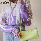 Christmas Gift Aproms Vintage Purple Flame Knitted Oversized Sweaters Women Winter Streetwear Warm Pullovers High Fashion Stretch Jumpers 2021