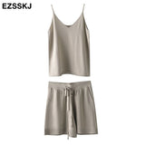 Christmas Gift 2021 casual oversize Knitted Tracksuit  women knit camisole +shorts 2 Pieces knit Set female chic loose t-shirt + shorts suits