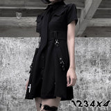 Christmas Gift Goth Dress Punk Gothic Harajuku Summer Black Mini Dress Shirt Women 2021 Short Sleeve Emo Clothes Mall Goth Dark Academia