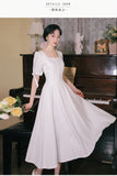 Kukombo Summer 2022 Puff Sleeve Chic Bowknot Square Neck White Dresses Retro Elegant Ladies Fashion Bridesmaid Dress Vestidos De Fiesta