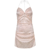 Kukombo Drawstring Split Halter Summer Dress Slim Party Night Club Wear Deep V-Neck Backless Dresses For Women Fashion