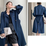 Christmas Gift Women Autumn Double Breasted Casual Long Trend Coat Winter Streetwear Loose Windbreaker Long Sleeve Fashion Outwear Overcoat