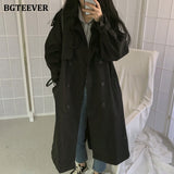 Christmas Gift BGTEEVER Vintage Brown Oversized Women Windbreaker Coats 2021 Autumn Lapel Double Breasted Sashes Loose Ladies Trench Coats