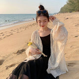 Christmas Gift Cardigan Women Hollow Out Thin Summer Sweet Preppy Style Ulzzang Solid All-match Korean Style Femme Simple Chic Daily Mujer Tops