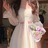 Kukombo 2023 Autumn Elegant Princess Dress Women Sweet Dot Party Long Sleeve Fairy Dress Female Casual Vintage Korean Kawaii Mini Dress