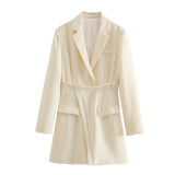 Kukombo Christmas Gift Chic Asymmetrical Hem Blazer Dress Women Fashion Notched Pockets Mini Dress Female Elegant Vestidos