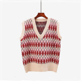 Christmas Gift Argyle Sweater Vest Women Sweater Vest Loose 2021 Fall Winter New Preppy Young Girls Pullover Sweater Top Waistcoats Fit Female