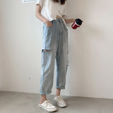 Christmas Gift BGTEEVER Vintage Ripped Holes Women Jeans High Waist Harem Jeans Pants Female 2021 Spring Summer Loose Denim Trousers Femme
