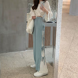 Kukombo Casual Pants Women Wide Leg Patchwork Lace Up 4XL Chic Elegant Fashion All-Match Elastic Waist New Pleated Ulzzang Leisure Loose