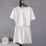 Christmas Gift Hirsionsan Summer Cotton Sets Women Casual Two Pieces Short Sleeve T Shirts and High Waist Short Pants Solid Outfits Tracksuit