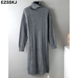 Christmas Gift 2021 autumn winter thick straight maxi sweater dress women high neck long sweater dress elegant female loose Warm maix  dress