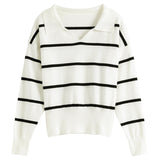 Christmas Gift FANSILANEN Sweater Women French Retro Striped Tops Lazy Loose Blouses Women Drop Long Sleeves Thin Sweater Women Pullovers
