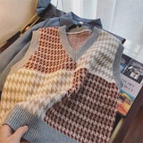 Kukombo Korean Fashion V-Neck Knitted Sweater Women Thicken Sweater Summer Loose Vintage Long Sleeve Vest Sleeveless Pullover Sweater
