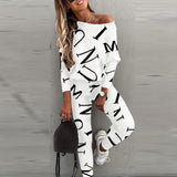 Kukombo  2022 Spring Autumn Casual Outfit Letters Print Long Sleeve Top Spring Women Blouse Pants Tracksuit For Sports 2 Pieces Sets