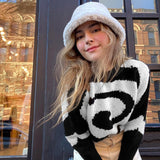 Kukombo Paisley Printed Oversized Sweater Women 2022 Autumn Winter Loose O-Neck Long Sleeves Knitted Pullovers Preppy Style Tops