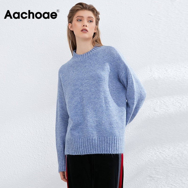 Christmas Gift Women Elegant Solid Color Sweaters Basic O Neck Batwing Long Sleeve Knitted Tops Female Autumn Winter Fashion Jumper Top