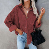 Christmas Gift Autumn Corduroy Jacket Woman Long Shirt Jacket Women Button Coat Jackets Women Fashion Overshirt Loose Coat Female 2021