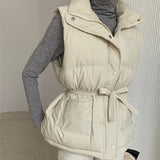 Christmas Gift New 2021 Spring Autumn Women Jackets Vest Quilted Puffer Parkas High-Quality Lace Up Oversize Sleeveless Coat COV2618