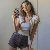 Kukombo Casual Solid Straight Shorts Women 2022 Fashion Brown Pocket High Waisted Bottoms Streetwear Ladies Sweet Harajuku Lady