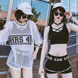 Kukombo 3 Piece Bikini Set Swimwear Women Swimsuit High Waisted Bikini Letter Swimsuit Cover Up Bathing Suits 2022 Summer Suit Beachwear
