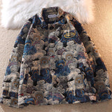 Kukombo Bear Print Y2k Jacket Women Spring Autumn Loose Design POLO Collar Couple Baseball Jackets Female 2022 New