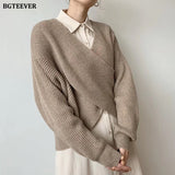 Christmas Gift BGTEEVER Fashion V-neck Cross Women's Sweater Jumpers Streetwear Loose Knitwear Autumn Winter Solid Female Knitted Pullovers