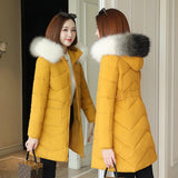 Kukombo Winter Jacket Women Parka Fur Collar Casual Hooded Slim Long Coat Fashion Female Jacket Cotton Padded Warm Outwear 8 Color