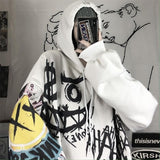 Kukombo Gothic Punk Y2k Hoodies Women Graffiti Oversized Anime Sweatshirt Streetwear Women White Long Sleeve Tops Kpop Alt Clothes