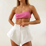 Kukombo Red Shorts Women Summer High Waist Elegant Loose Solid Female Office Lady Wide Leg Casual Streetwear Hot Shorts 2022