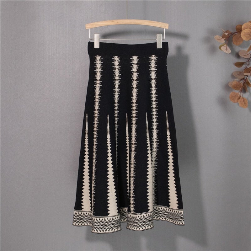 Christmas Gift  New 2021 Autumn Winter Women Skirts Knitted Fashionable Flare Vintage High Waist Elegant Warm Lady Long Skirts SK1518