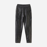 Christmas Gift Marwin 2021 New-Coming Winter Pu Leather Pockets Full Length Women Pants High Street Style Elastic Waist Female Leather Pants