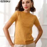 Christmas Gift cashmere spring  knit T Shirt Short Sleeve Women summer loose o-neck T Shirt chic solid color Basic t-shirt Tee Shirt Female top