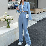 Kukombo Stylish Elegant Pant Suits Women Korean Crop Blazer And Pants Plus Size Cropped Blazer Set Two Piece Set Outfits