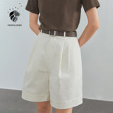Christmas Gift FANSILANEN 100% Cotton Casual White Denim Shorts Women Summer Sexy High Waist Shorts Jeans Female Vintage Belt Loose Shorts 2021