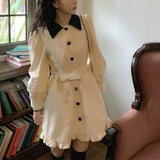 Kukombo Vintage Elegant Dress Women Autumn Patchwork Button Sweet Mini Dress Office Lady Casual kawaii Korean One-piece Dress Women 2022