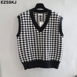Christmas Gift white black  thick Houndstooth sweater cardigans jacket ladies new women thick sweater coat v-neck cardigan jacket coat outwear
