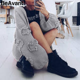 Christmas Gift  Loose women knitted cardigans Lantern sleeve heart crochet oversize sweaters Autumn winter female cardigan coats outwear