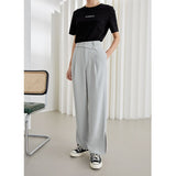 Kukombo Office Lady Drape Wide-leg Pants Women Summer 2022 Thin High-Waist Suit Pants Loose Hem Slit Casual Trousers