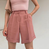 Christmas Gift Hirsionsan High Waist Shorts Women 2022 New Summer Casual Elegant Soft Pants with Sashes Loose Shorts with Pockets for Ladies