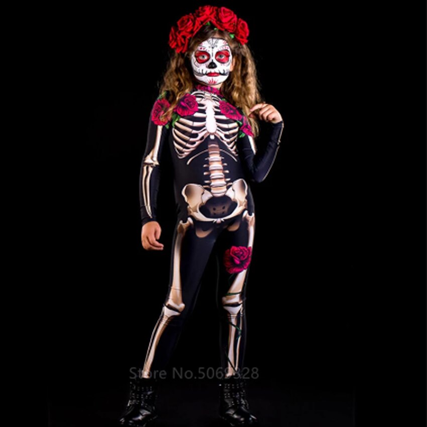 Halloween Kukombo Skeleton Rose Sexy Women Halloween Devil Ghost Jumpsuit Party Carnival Performance Scary Costume Kids Baby Girl Day Of The Dead