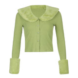 Kukombo Autumn Thin Furry Knitted Cardigan Sweater Women Vintage Elegant Chic Jumper Ladies Fashion Patchwork Knitwear Winter