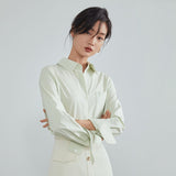 Christmas Gift FANSILANEN Multicolor Office Lady Casual Blouse Shirt Women Solid Long Sleeve Button Up Shirt Spring Female Elegant White Top
