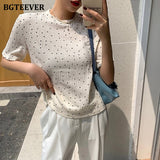 Christmas Gift BGTEEVER Summer Stylish Polka Dots Women T-shirts 2021 Elegant O-neck Short Sleeve Loose Female Pullovers Tees