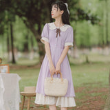 Kukombo Women Purple Gentle And Sweet Kawaii Dress 2022 Summer Dress Single-Breasted Bowknot Cute Doll Collar Vestidos K150