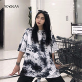 Christmas Gift Tie Dye Print T Shirt Women Tops Tees O-neck Short Sleeve Female T-Shirt Streetwear Oversized Women's Top TShirt Casual Tshirt