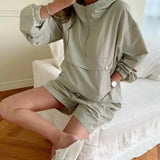 Kukombo Spring Summer Tracksuit Women's Suit 2 Pieces Set Hooded Long Sleeve Hoodies And Shorts Female Casual