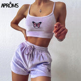 Christmas Gift Aproms Yellow Velvet Crop Top and Shorts Women 2 Pieces Set Summer Embroidery Cami Drawstring Shorts Female Loungewear Suit 2021