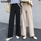 Christmas Gift 2021 autumn winter new casual straight pants  women female drawstring loose high waist knitted wide leg pants casual Trousers