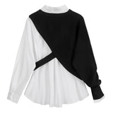 Kukombo Yitimoky 2022 Spring Autumn Women White Knitting Split Big Size Blouse New Lapel Long Sleeve Loose Fit Shirt Fashion Korean Chic
